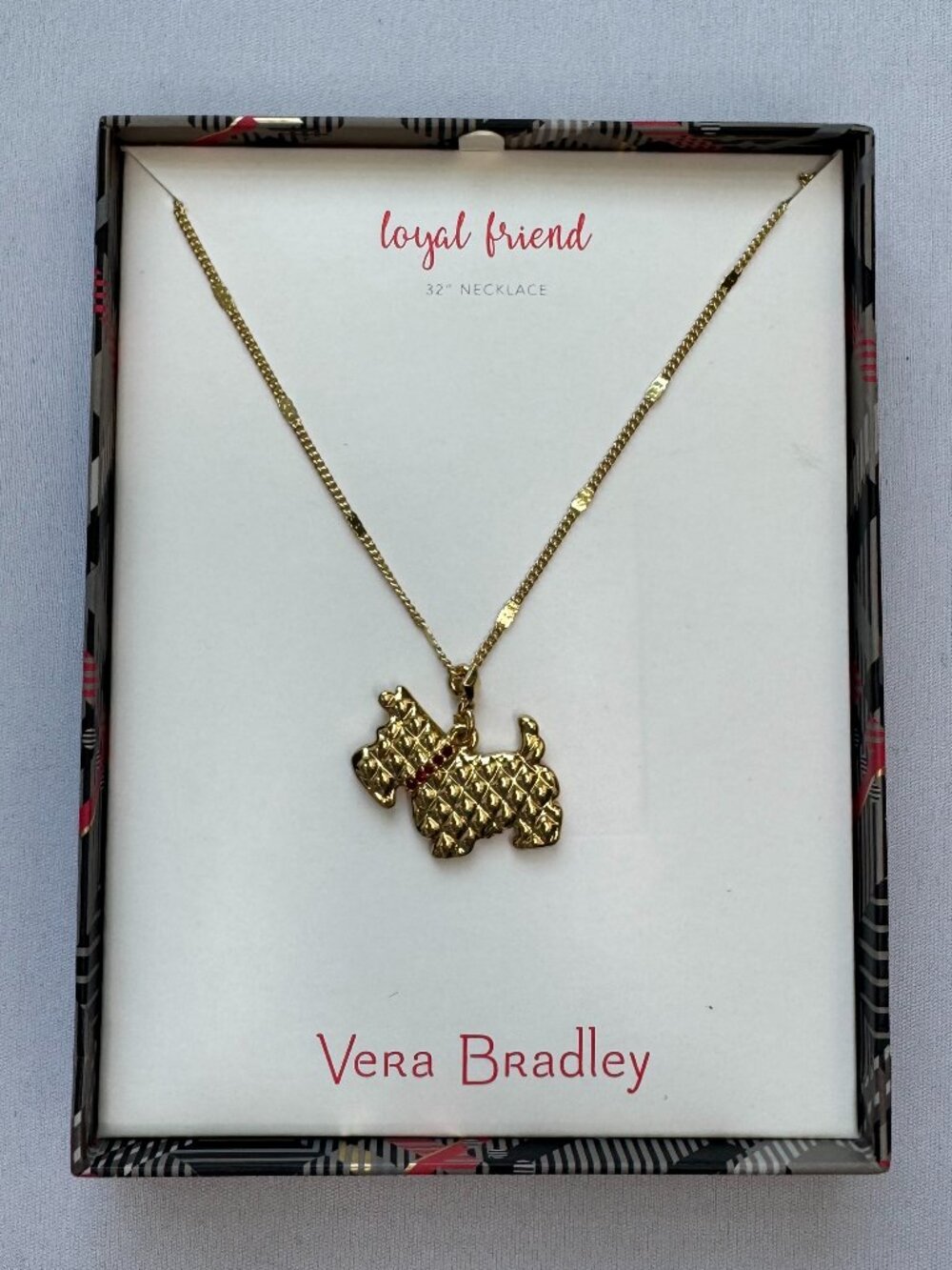 Vera Bradley Loyal Friend Scottie Dog Necklace Gold Tone 32" Pendant